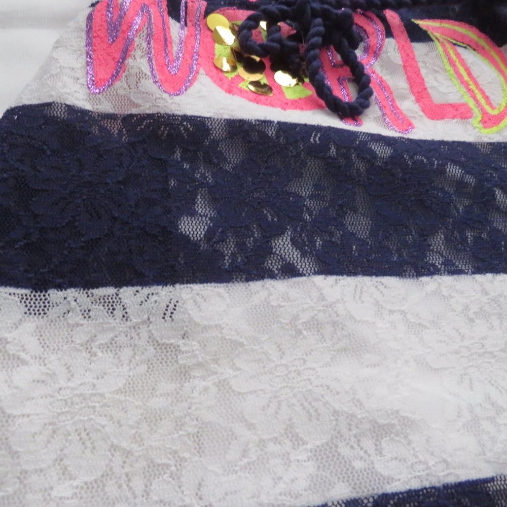 Girls Justice Blue White Stripe Lace Dress - Picture 2 of 4